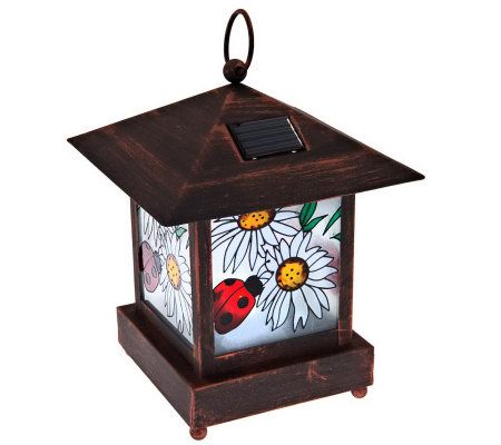 Solar Powered Stained Glass Lantern with Shepherds Hook - M26385
