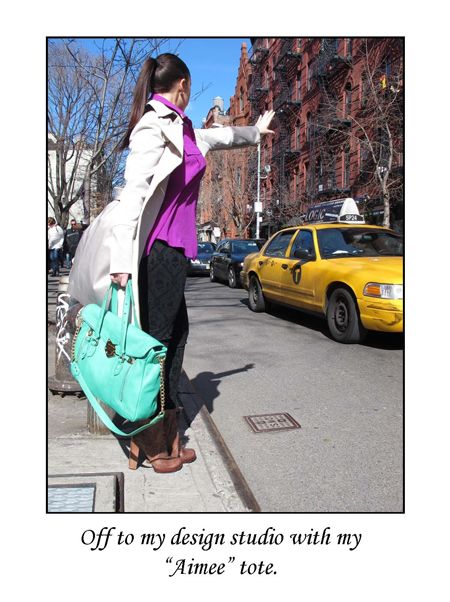 hailing a cab with my Aimee Tote