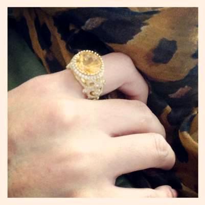 J271602- Erica Courtney 4.20 ct Citrine & Diamonique Alice Ring, 14K Gold Clad