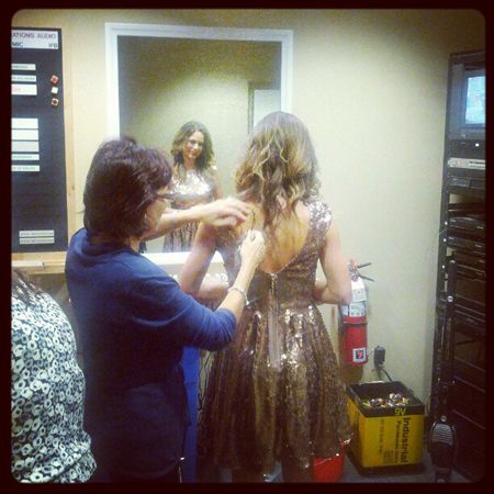 Getting mic'd to go on set! Getting mic'd to go on set!
