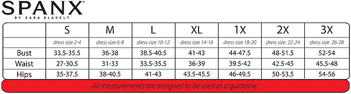 spanx official size chart qvc size chart