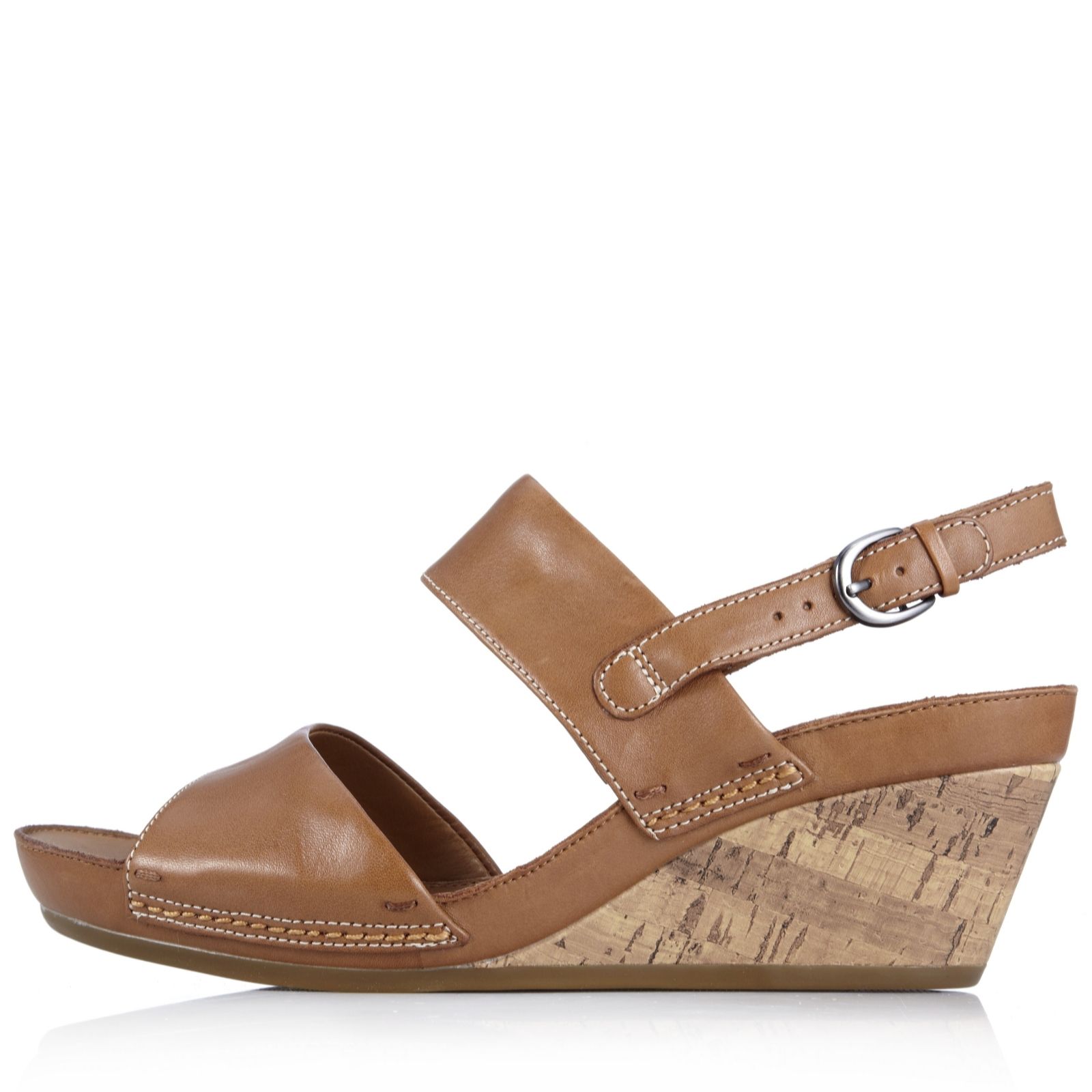 Clarks Rusty Style Mid Heel Leather Wedge Sandal