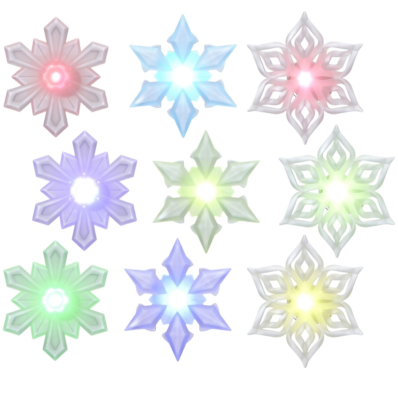 Set of 9 Colour Changing LED Snowflake Lights with Suction Pad