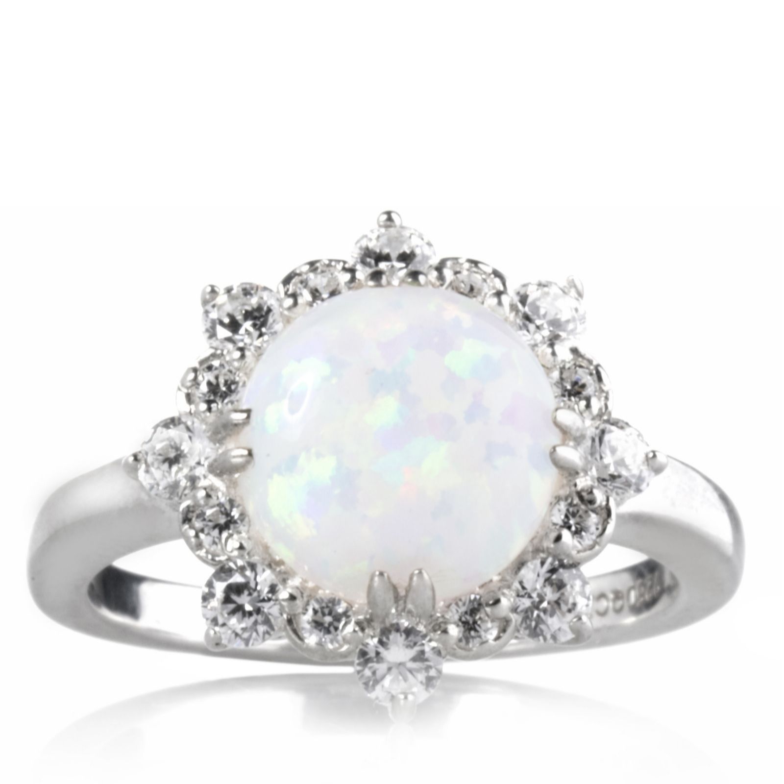 Diamonique 0.48ct tw Simulated Opal Cluster Ring Sterling Silver