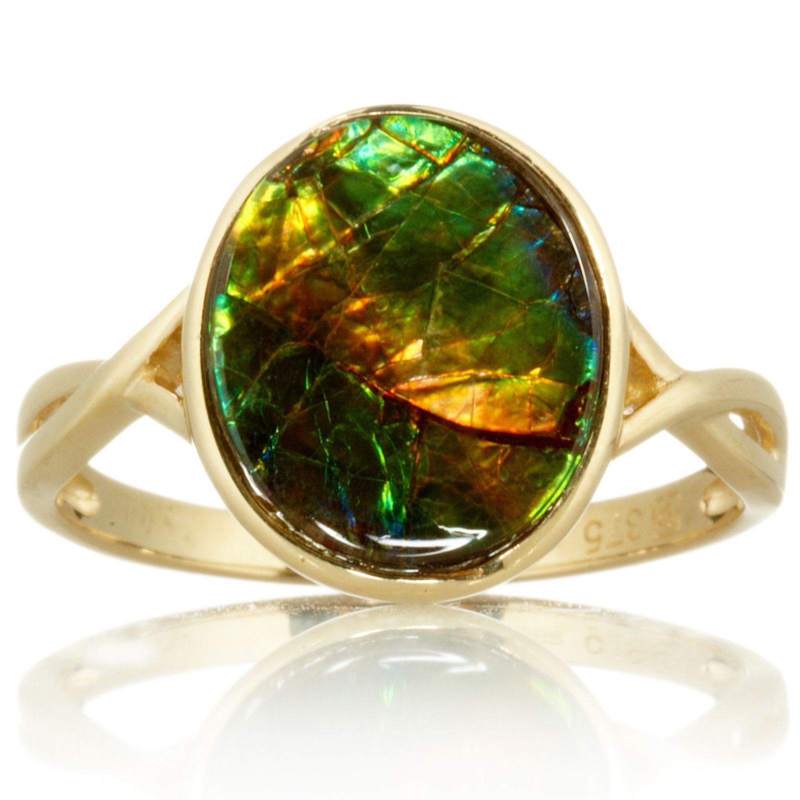 Canadian Ammolite 12x10mm Solitaire Ring 9ct Gold