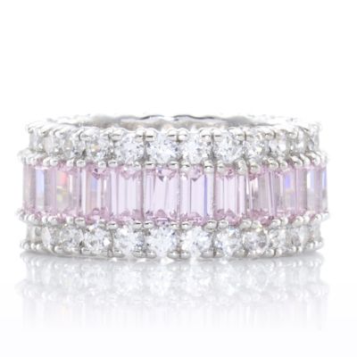 Diamonique 3.9ct tw Pink Baguette Cut Eternity Ring Sterling Silver