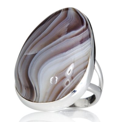 Botswana Agate Pear-Shape Statement Ring Sterling Silver