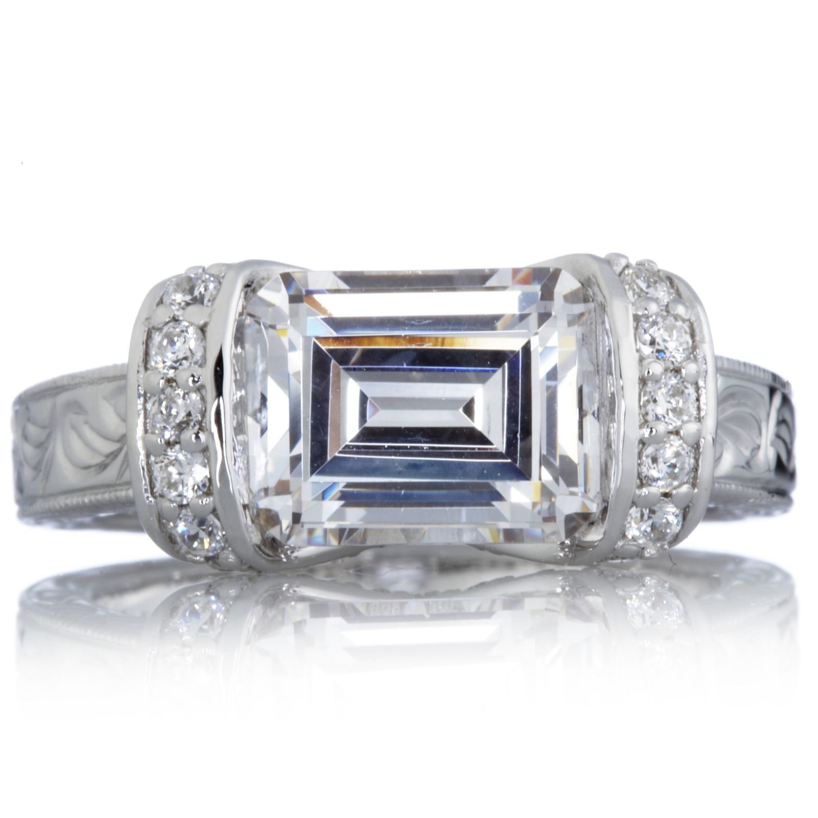 Tacori Epiphany Diamonique SS 3.1ct tw East West Set Emerald Cut Ring
