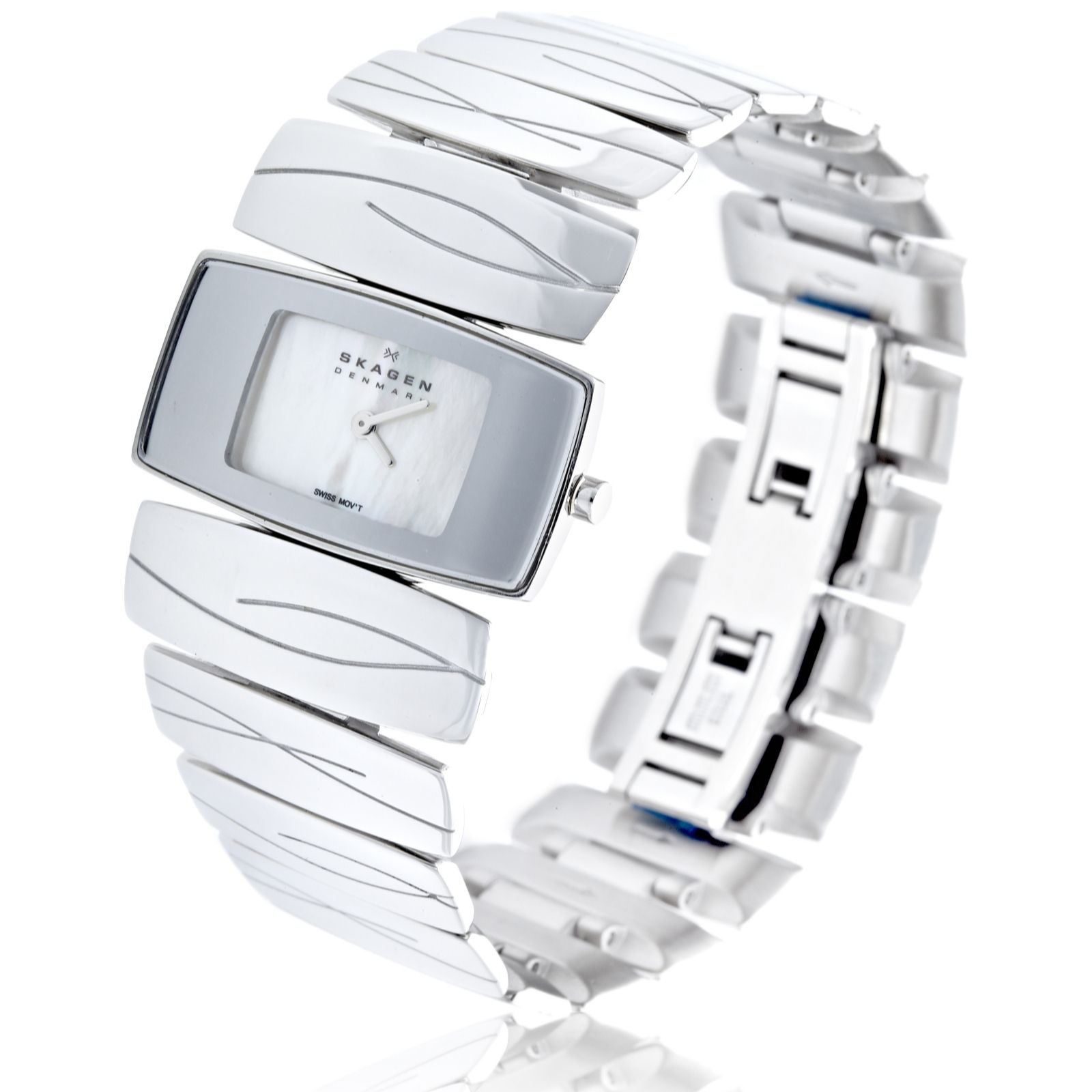 Skagen Rectangle Dial Fancy Link Bracelet Strap Watch