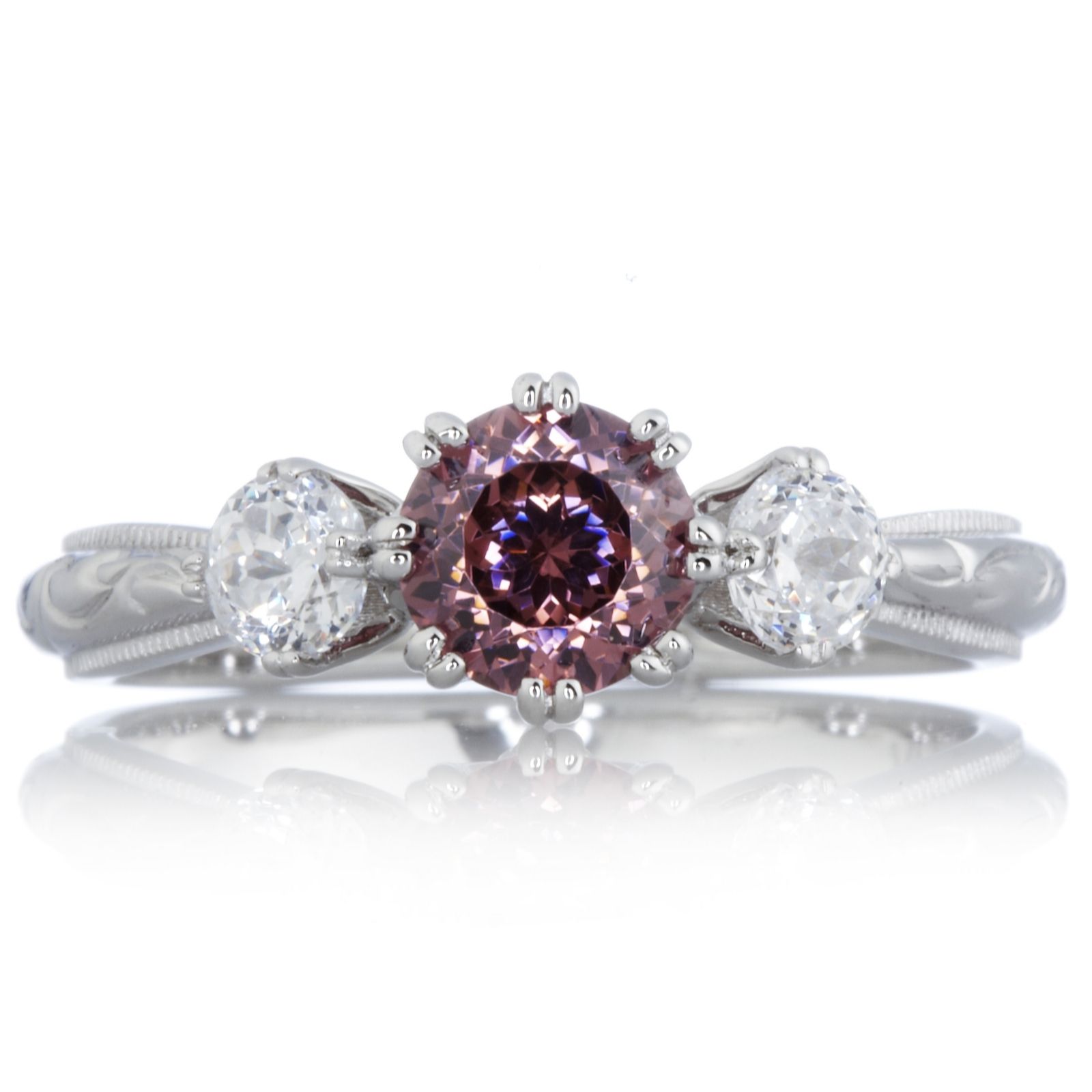 Tacori Epiphany Diamonique SS 1.6ct tw 3 Stone Swirl Engraved Ring